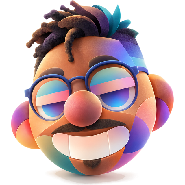 Bert n Ernie co-founder with glasses, drawn as a smiling pastel 3D cartoon face